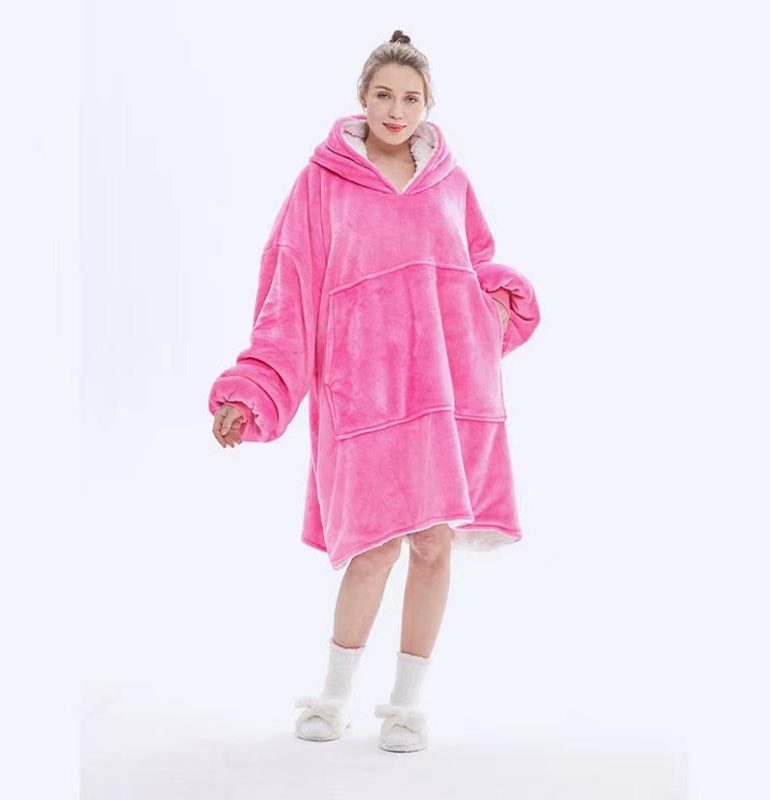 mainimage5Winter Oversized Hoodies Women Fleece Warm TV Blanket with Sleeves Pocket Flannel Plush Thick Sherpa Giant
