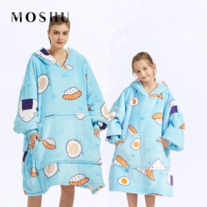mainimage0Hoodie Blanket Women Hooded Sweatshirts Luminous Fleece Oversized Warm Wearable TV Blanket with Sleeve Giant Bata